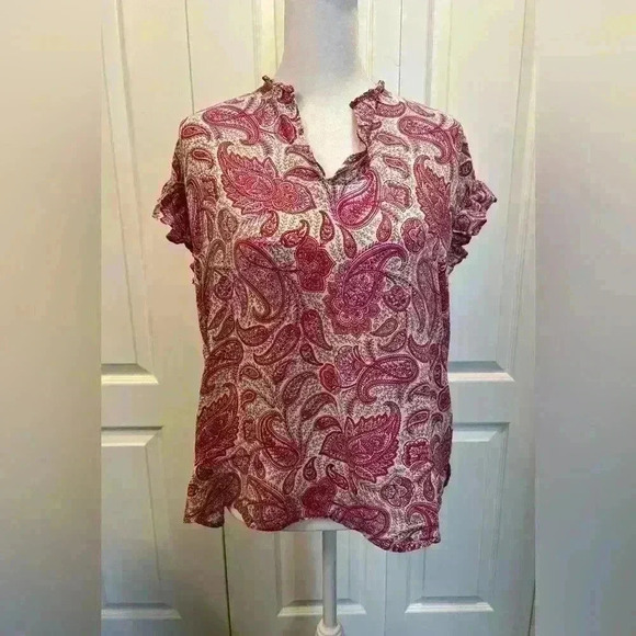 J. Jill flowy blouses size small sort sleeve ruffle paisley - Picture 1 of 6